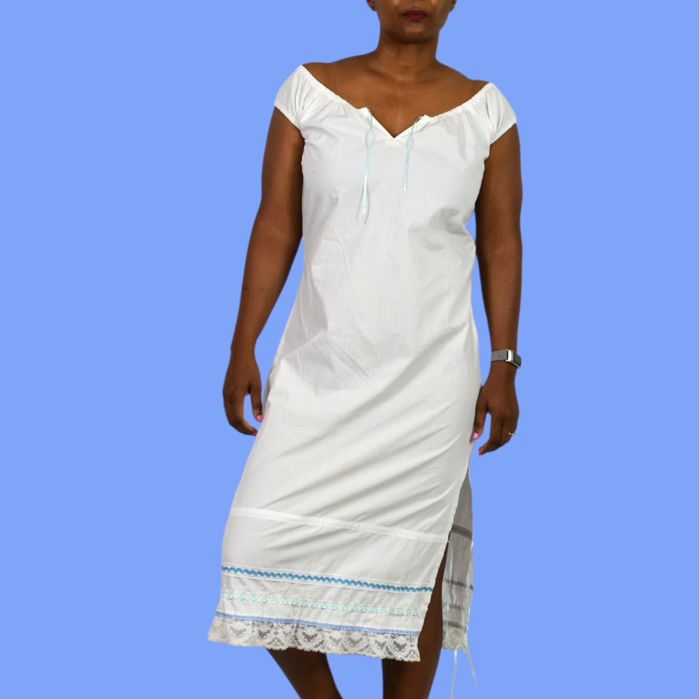 Buffalo David Bitton Sack Dress White Cotton Off Shoulder Midi Straight Small